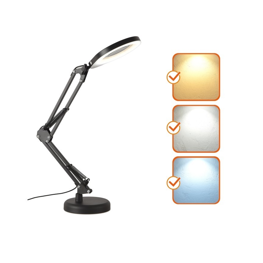 Candeeiro de mesa LED com regulação e uma lupa 2em1 AURIQ LOUPE LED/10W/5V 3000/4000/6500K preto