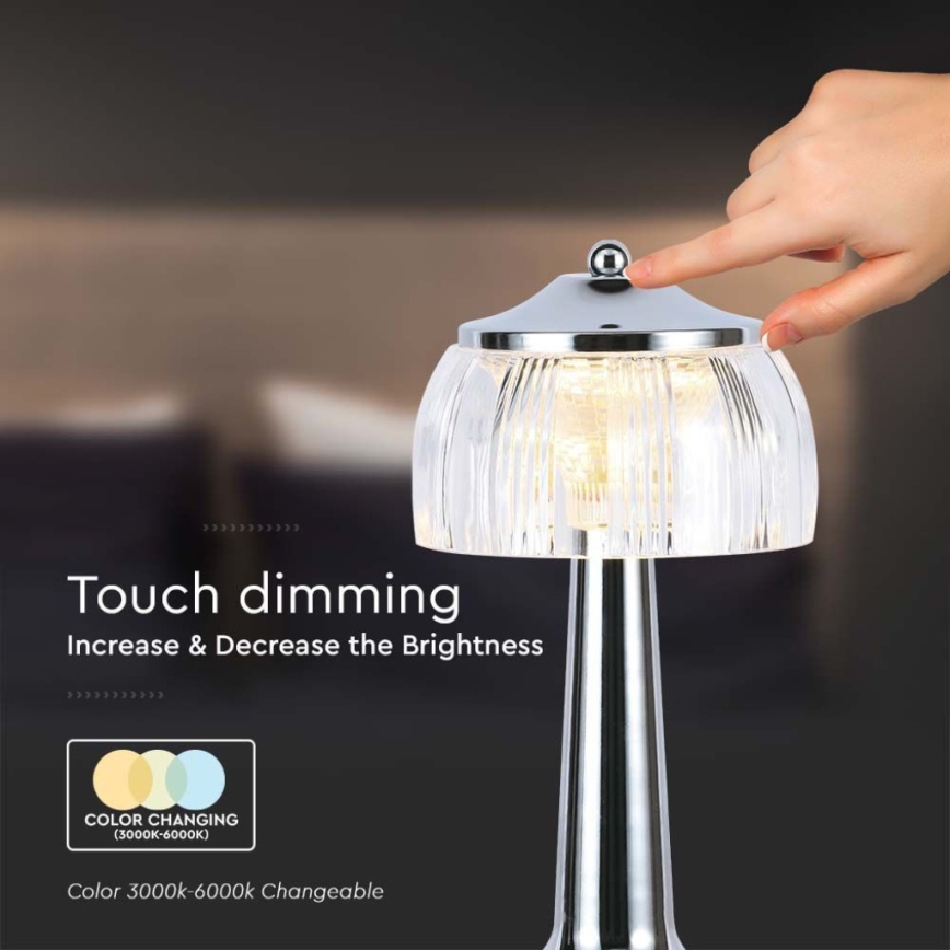Candeeiro de mesa tátil LED com regulação LED/1W/5V 3000-6000K 1800 mAh cromado brilhante