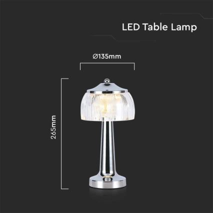Candeeiro de mesa tátil LED com regulação LED/1W/5V 3000-6000K 1800 mAh cromado brilhante