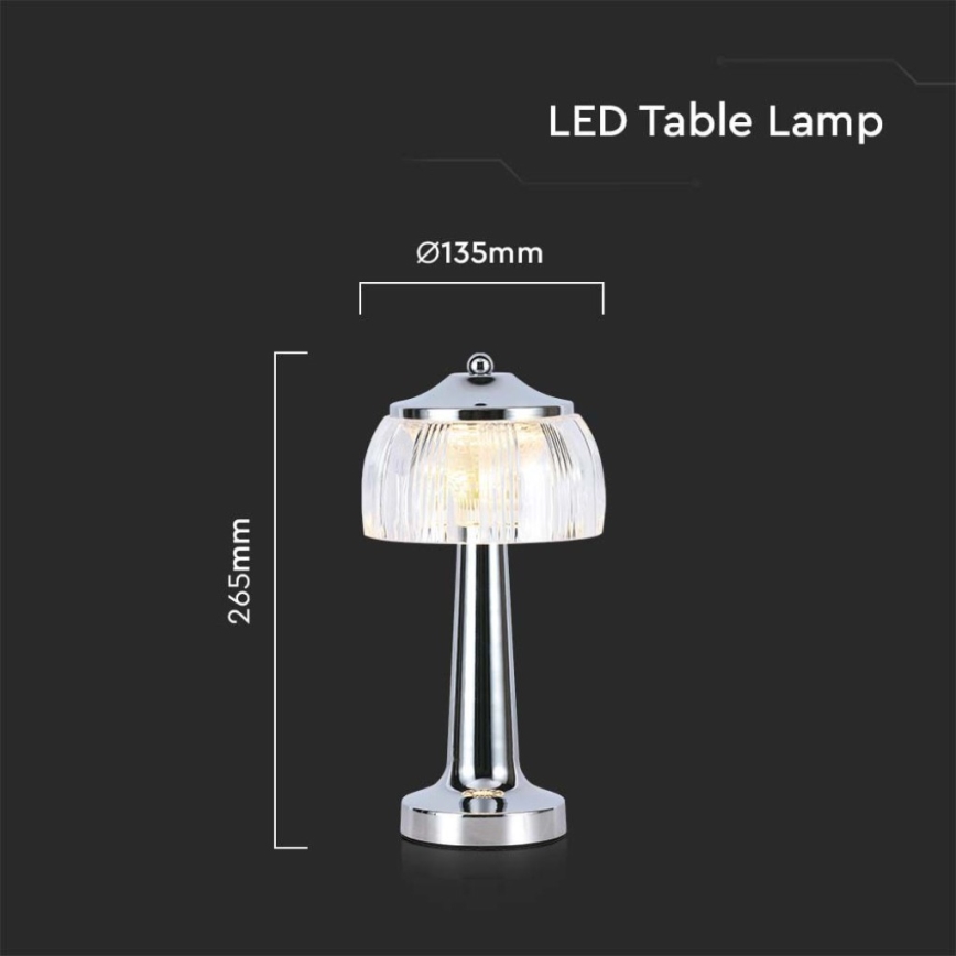Candeeiro de mesa tátil LED com regulação LED/1W/5V 3000-6000K 1800 mAh cromado brilhante