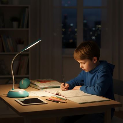 Candeeiro de mesa LED com regulação VISUA LED/5W/5V 3000-5000K 1200 mAh azul