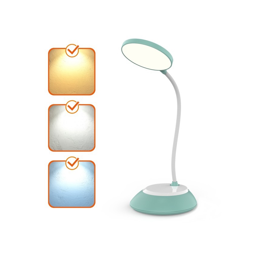 Candeeiro de mesa LED com regulação VISUA LED/5W/5V 3000-5000K 1200 mAh turquesa