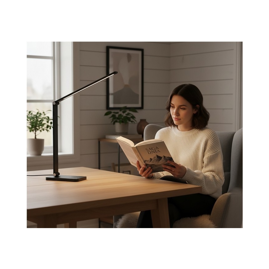 Candeeiro de secretária LED regulável com carregamento sem fios QI NOBLITE Q LED/7W/230V 3000/4000/6500K preto