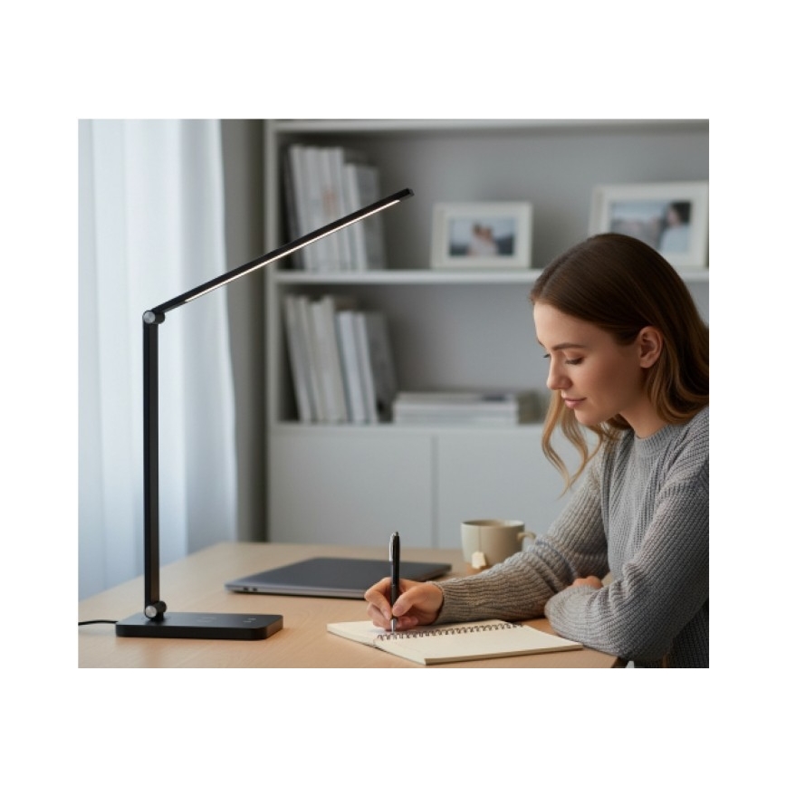 Candeeiro de secretária LED regulável com carregamento sem fios QI NOBLITE Q LED/7W/230V 3000/4000/6500K preto