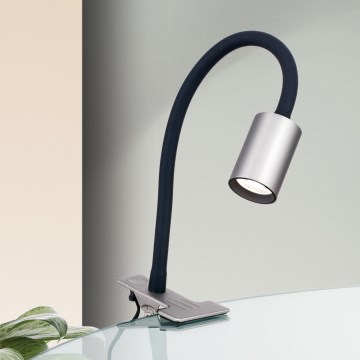 Candeeiro de mesa LED flexível com clipe KURT LED/5W/230V prateado