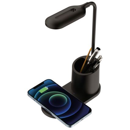 Candeeiro de mesa LED LED/3W/5V com carregamento sem fios preto