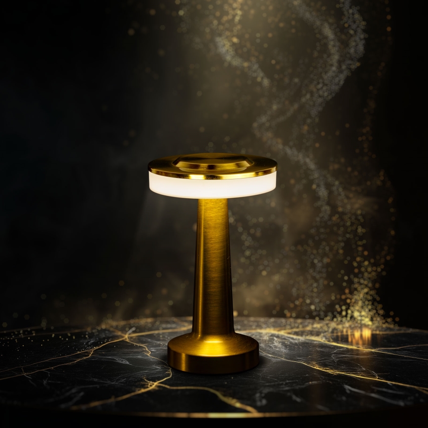 Lâmpada de mesa LED recarregável e dimerizável LONDON LED/2W/5V 2700K/4000K/6500K 400 mAh dourada