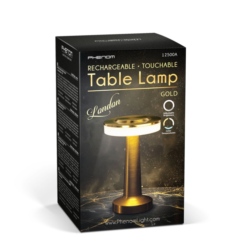 Lâmpada de mesa LED recarregável e dimerizável LONDON LED/2W/5V 2700K/4000K/6500K 400 mAh dourada