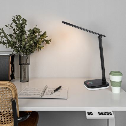 Candeeiro de mesa LED RGBW dimerizável com carregamento sem fios LED/7W/5V USB preto