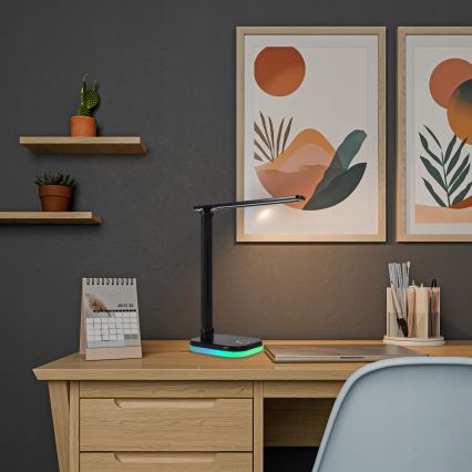 Candeeiro de mesa LED RGBW dimerizável com carregamento sem fios LED/7W/5V USB preto