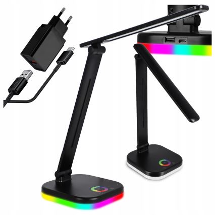 Candeeiro de mesa LED RGBW dimerizável com carregamento sem fios LED/7W/5V USB preto