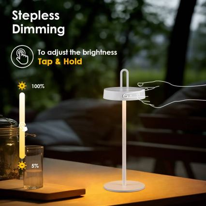 Candeeiro de mesa tátil recarregável regulável para exterior LED SHINE LED/1,5W/3,7V 3000 mAh IP44 branco