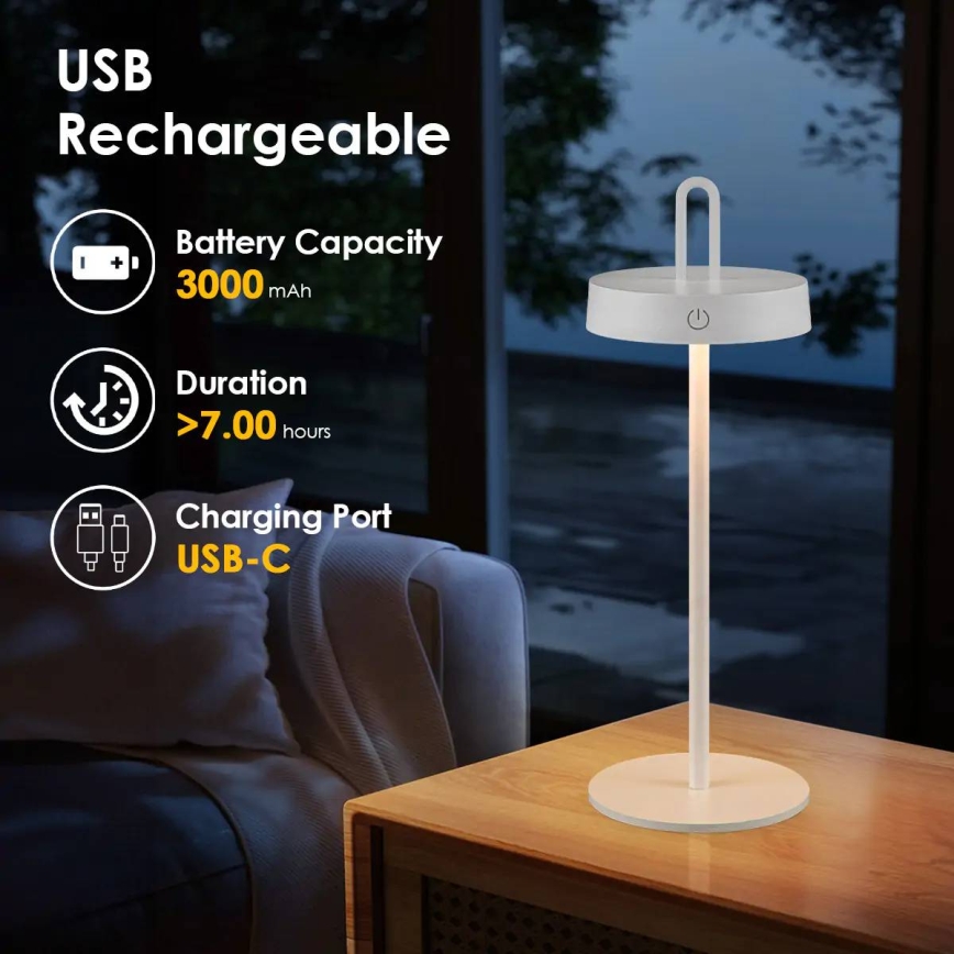 Candeeiro de mesa tátil recarregável regulável para exterior LED SHINE LED/1,5W/3,7V 3000 mAh IP44 branco