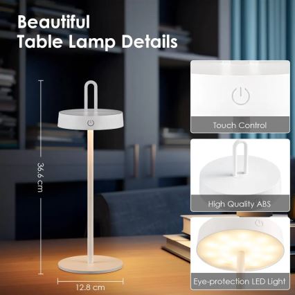 Candeeiro de mesa tátil recarregável regulável para exterior LED SHINE LED/1,5W/3,7V 3000 mAh IP44 branco