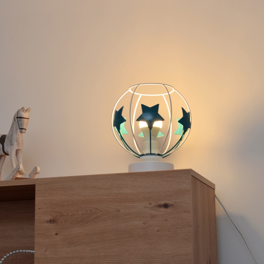Candeeiro de mesa para crianças STARS 1xE27/15W/230V turquesa/branco