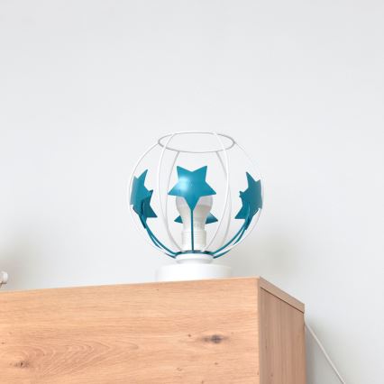 Candeeiro de mesa para crianças STARS 1xE27/15W/230V turquesa/branco