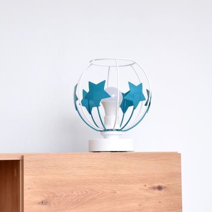 Candeeiro de mesa para crianças STARS 1xE27/15W/230V turquesa/branco