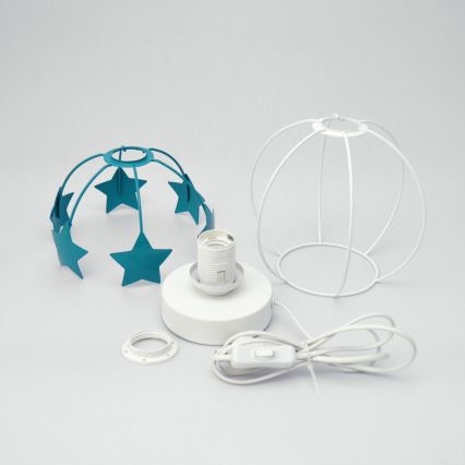 Candeeiro de mesa para crianças STARS 1xE27/15W/230V turquesa/branco