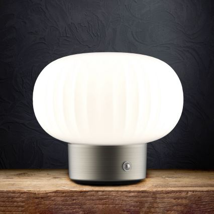 Candeeiro de mesa táctil LED com regulação LATTE LED/1,8W/5V USB 2000 mAh cromado mate/branco