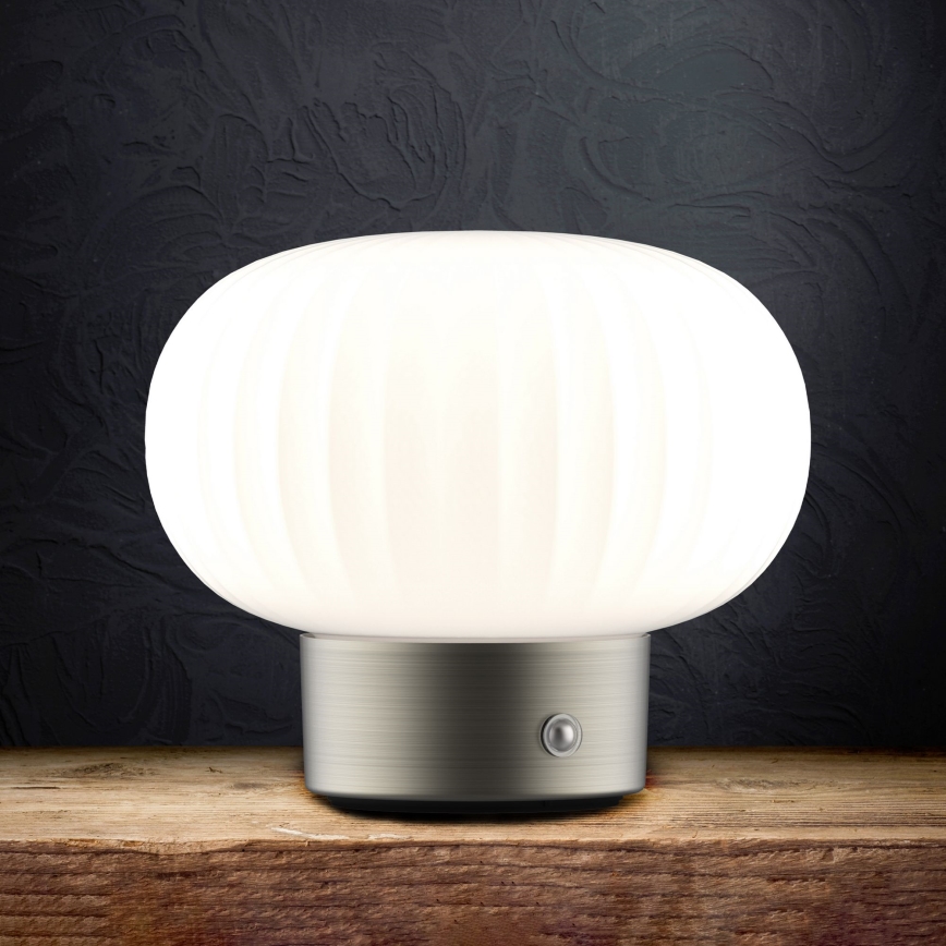 Candeeiro de mesa táctil LED com regulação LATTE LED/1,8W/5V USB 2000 mAh cromado mate/branco
