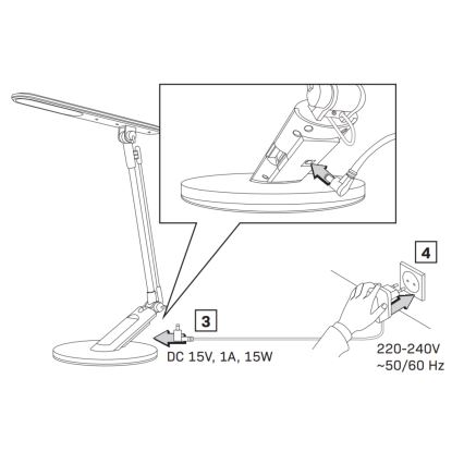 Candeeiro de mesa táctil LED com regulação OPTIMUM LED/7W/230V USB 3000/4000/6000K prateado