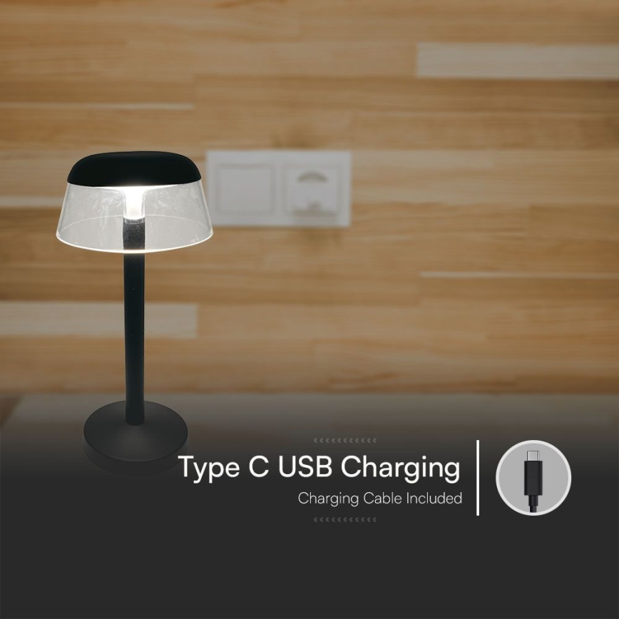 Candeeiro de mesa tátil LED com regulação LED/3W/5V 3000-6000K 1800 mAh preto