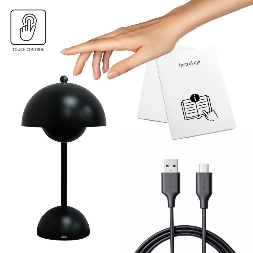 Candeeiro de Mesa Tátil LED Recarregável COSTA LED/3W/5V 2400 mAh 3000-6000K preto