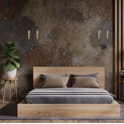 Candeeiro de parede AKASYA 2xE14/15W/230V preto/dourado