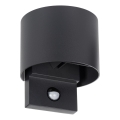 Candeeiro de parede exterior REKA LED com sensor de movimento e crepúsculo, 7W, 230V, IP54, antracite, redondo