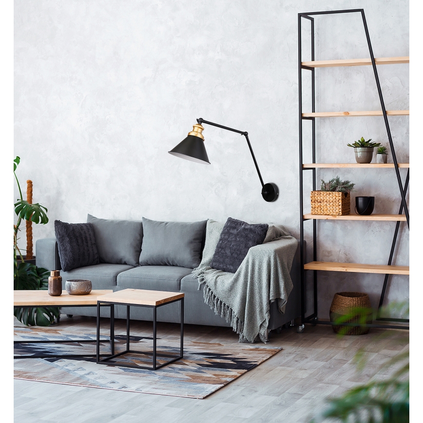 Candeeiro de parede FUNDO 1xE27/40W/230V preto/dourado