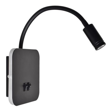 Candeeiro de parede LED flexível BASE LED/8W+LED/2W/230V preto/prateado
