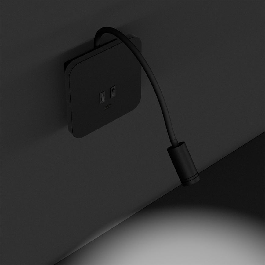 Candeeiro de parede LED flexível BASE LED/8W+LED/2W/230V preto/prateado