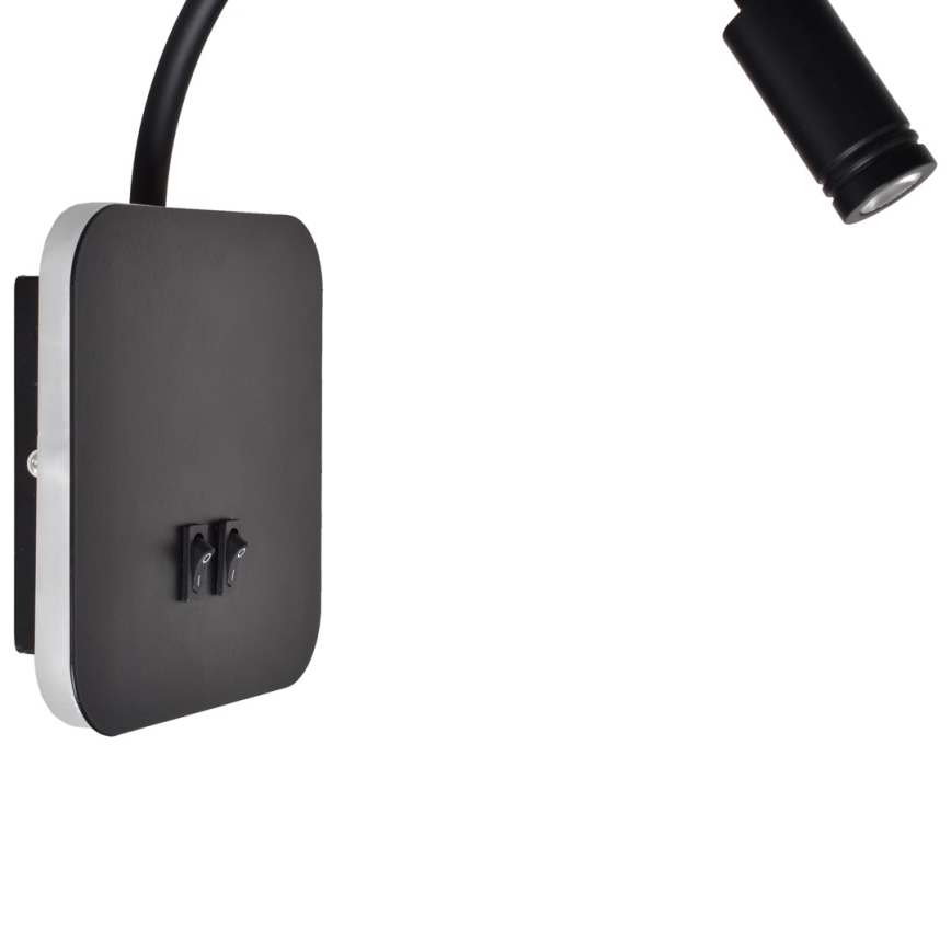 Candeeiro de parede LED flexível BASE LED/8W+LED/2W/230V preto/prateado