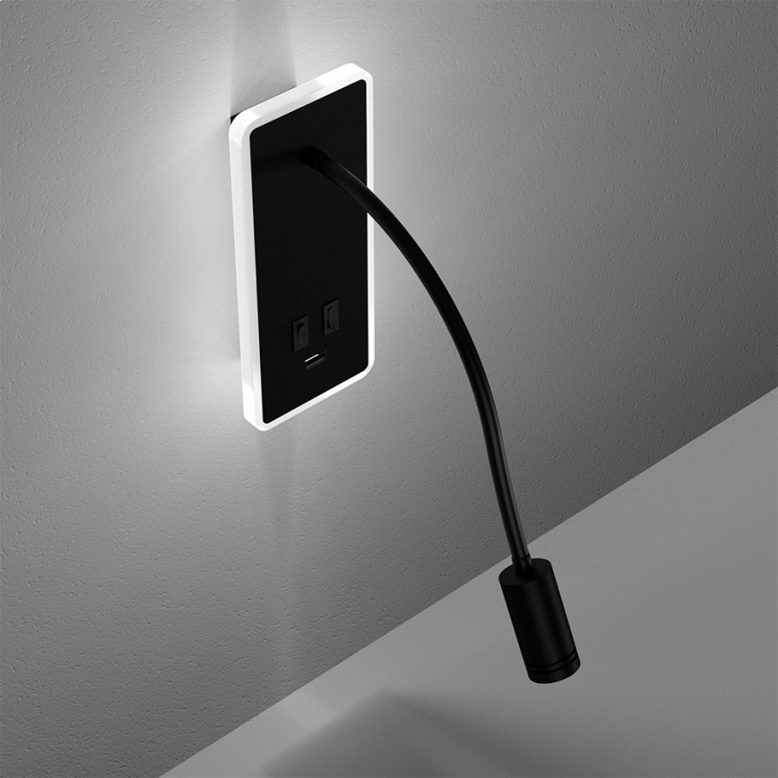 Candeeiro de parede LED flexível com porta USB BASE LED/8W+LED/2W/230V preto