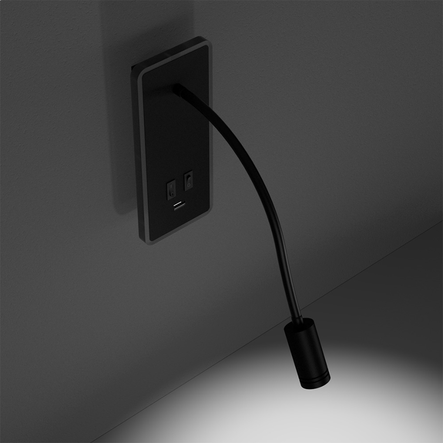 Candeeiro de parede LED flexível com porta USB BASE LED/8W+LED/2W/230V preto