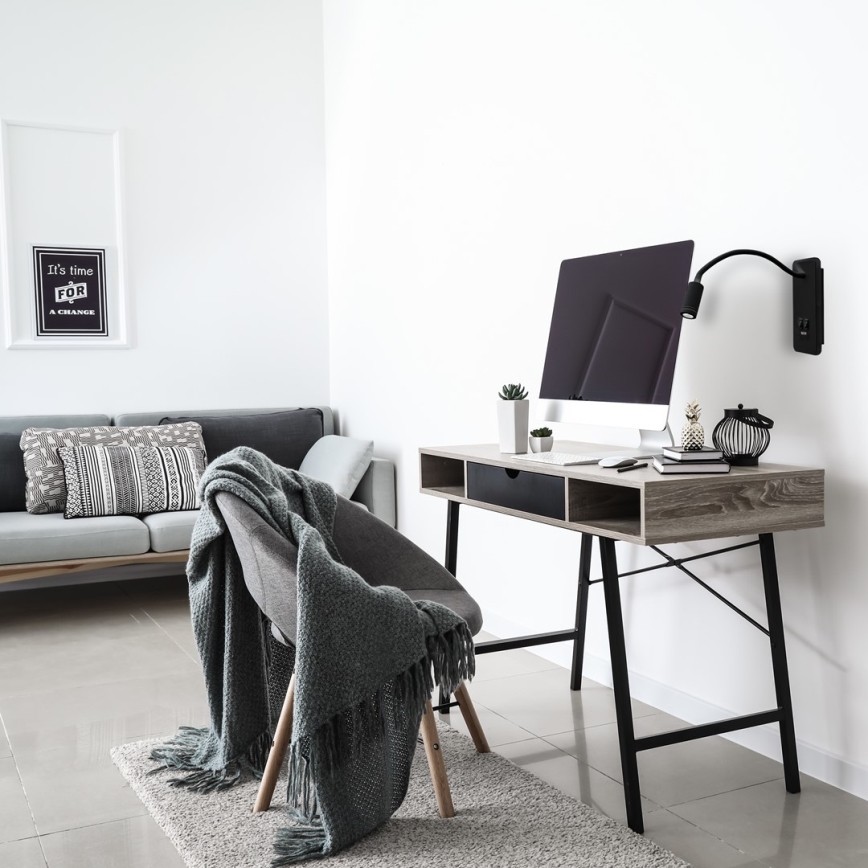 Candeeiro de parede LED flexível com porta USB BASE LED/8W+LED/2W/230V preto