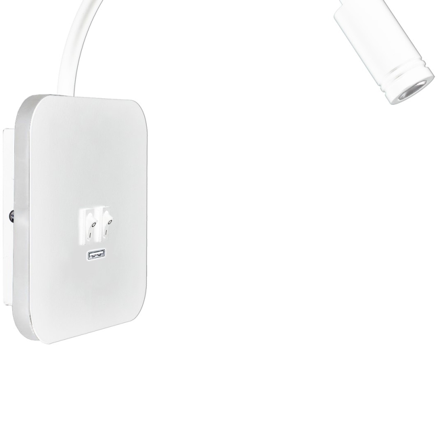 Candeeiro de parede LED flexível com USB BASE LED/8W + LED/2W/230V branco