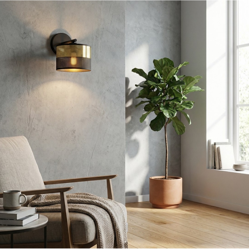 Candeeiro de parede LUX 1xE27/15W/230V preto/dourado