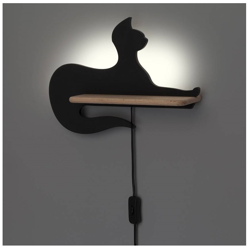 Candeeiro de parede para criança LED com prateleira BLACK CAT LED/5W/230V