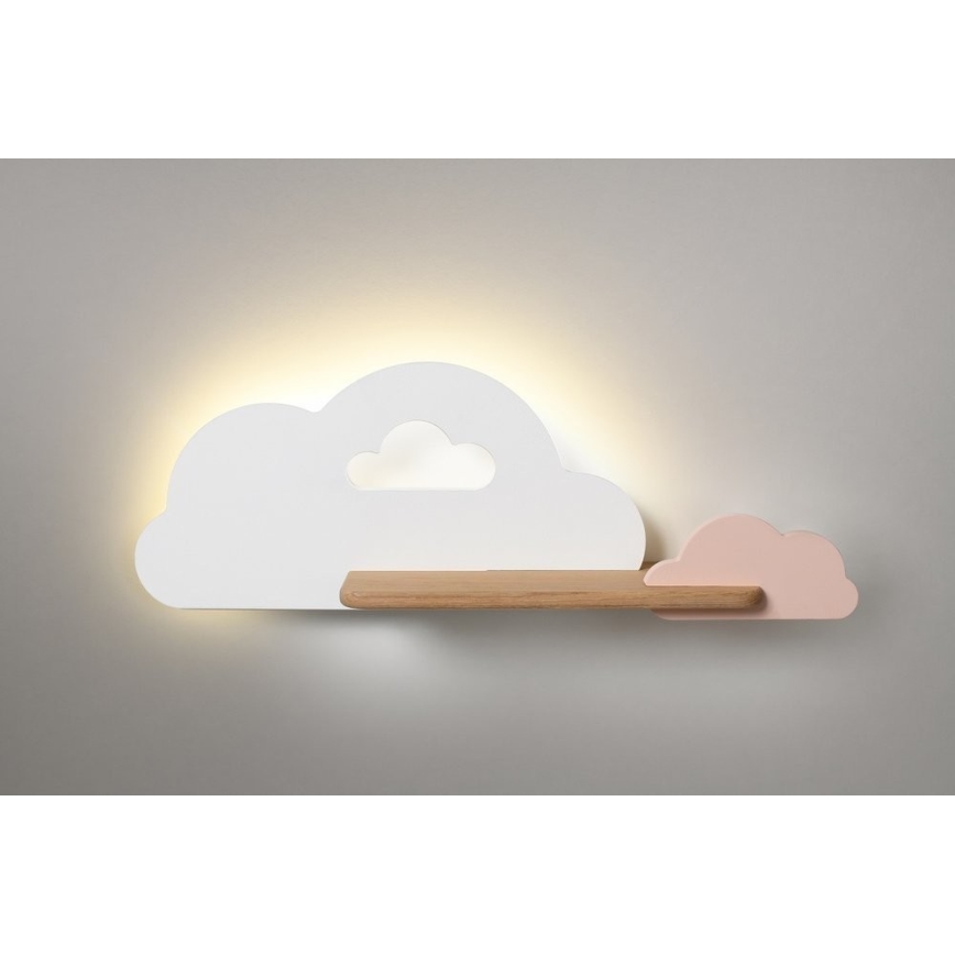 Candeeiro de parede para criança LED com prateleira CLOUD LED/5W/230V branco/rosa