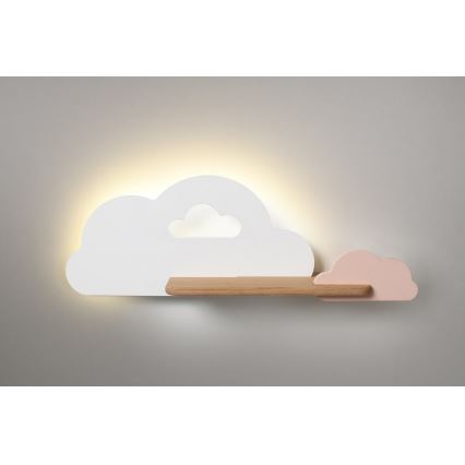 Candeeiro de parede para criança LED com prateleira CLOUD LED/5W/230V branco/rosa