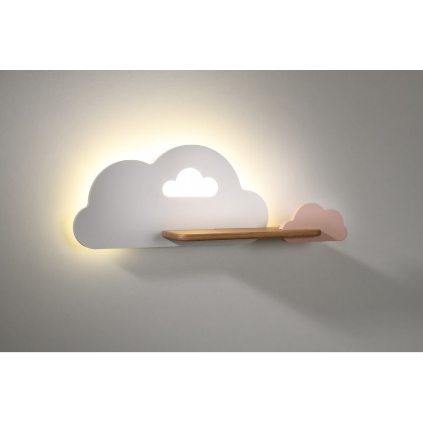 Candeeiro de parede para criança LED com prateleira CLOUD LED/5W/230V branco/rosa
