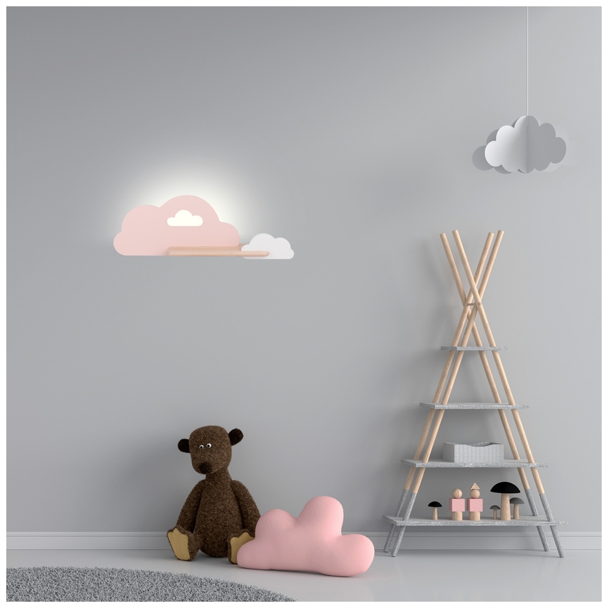 Candeeiro de parede para criança LED com prateleira CLOUD LED/5W/230V rosa/branco
