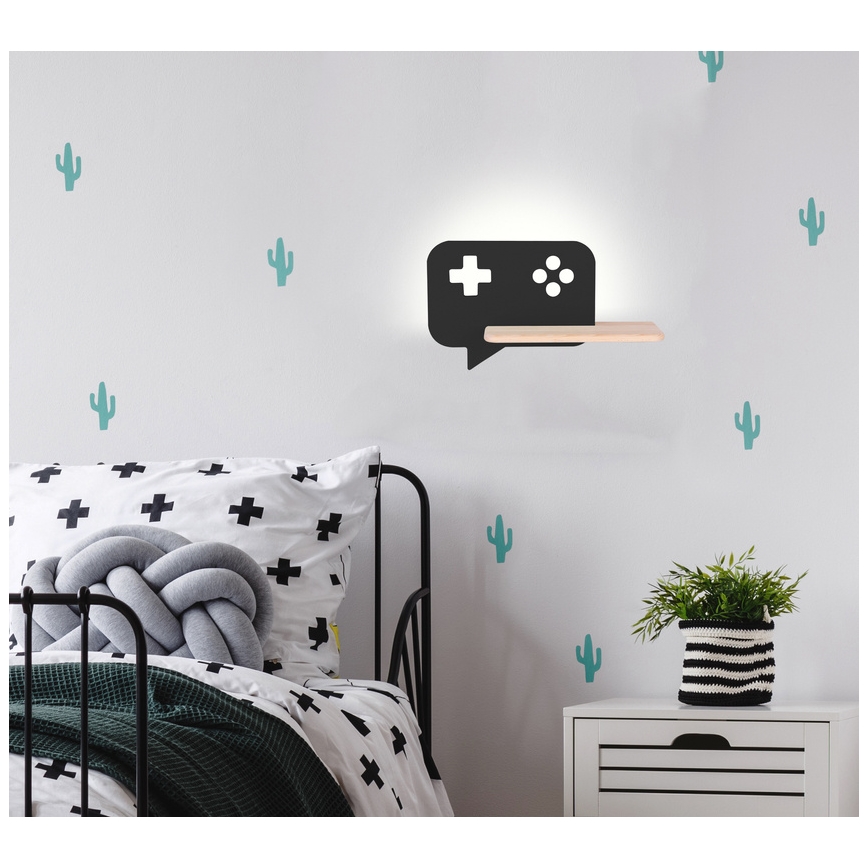 Candeeiro de parede para criança LED com prateleira CONSOLE LED/5W/230V preto