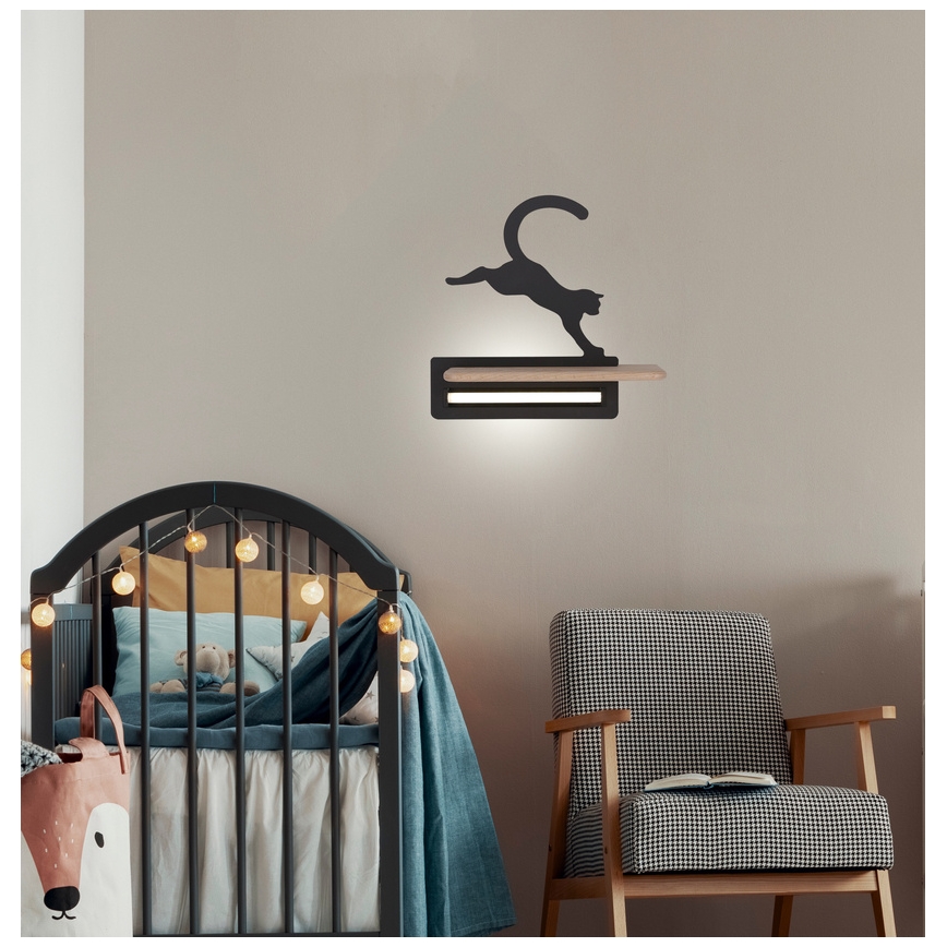 Candeeiro de parede para criança LED com prateleira JUMPING CAT LED/5W/230V