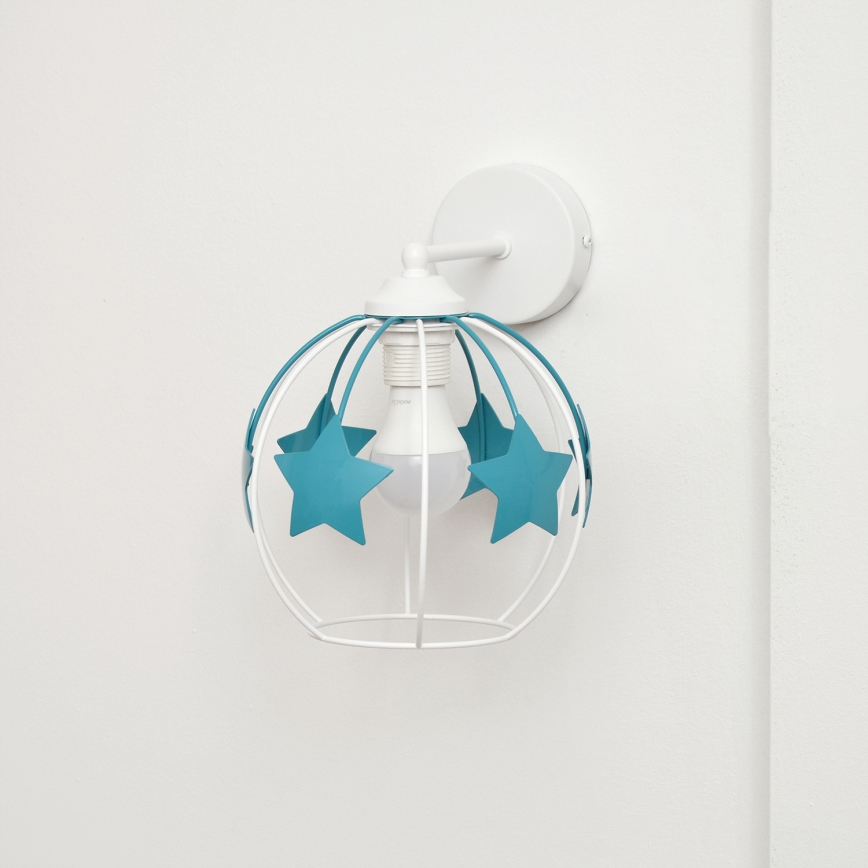 Candeeiro de parede para crianças STARS 1xE27/15W/230V turquesa/branco