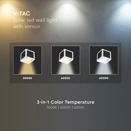Arandela solar com sensor LED/9W/3,7V 3000/4000/6000K IP65 2600 mAh branca