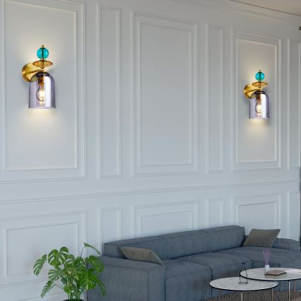 Candeeiro de parede TROPEA 1xE27/15W/230V dourado/azul/bege fumê/cinzento