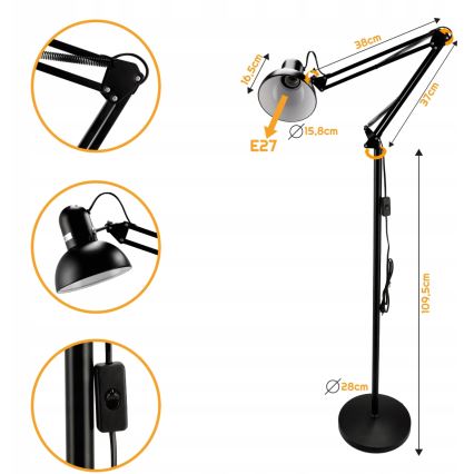 Candeeiro de pé 1xE27/40W/230V preto
