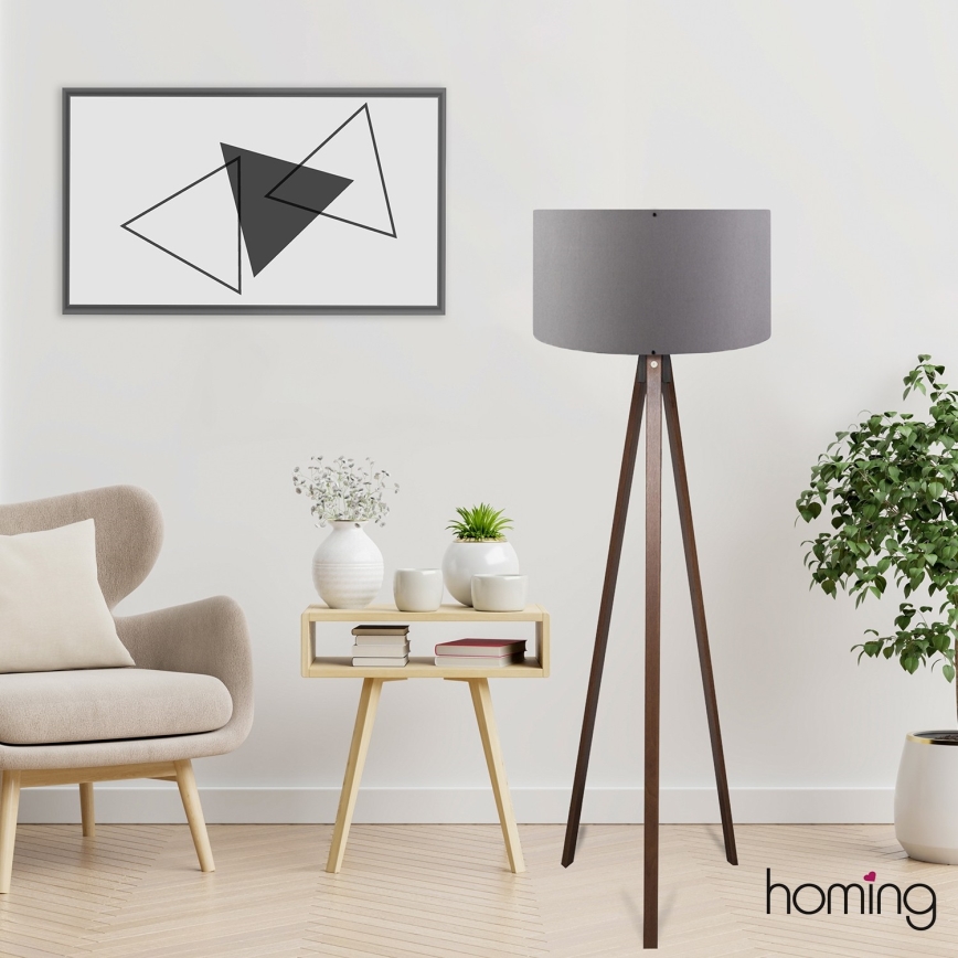 Candeeiro de pé AYD 1xE27/40W/230V castanho/cinza